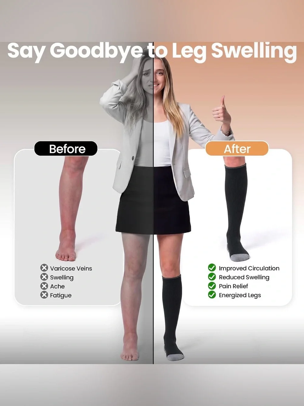 Breathable Compression Socks for Women and Men,15-20 mmHg,2 Pairs L/XL